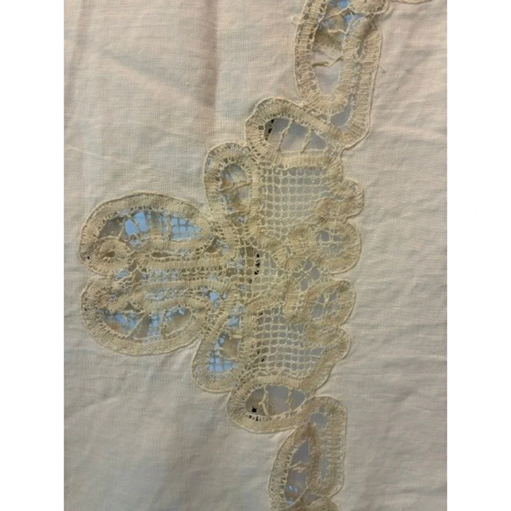 Vintage Tablecloth 152x70 White Excellent Lace Linen Embroidered